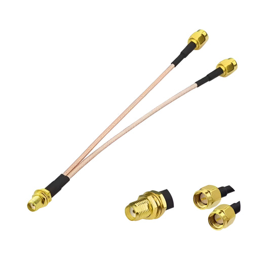 SMA female jack to dual SMA male RG316 RF coaxial cable assembly, detailed view