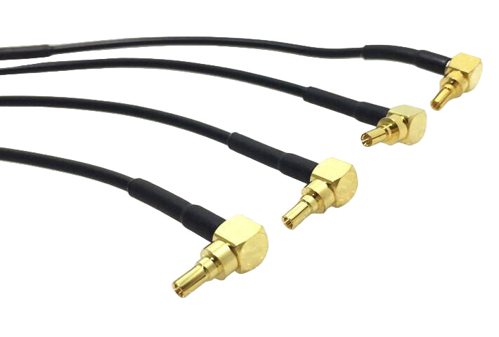 SMA female to CRC9 right-angle RG174 RF coaxial cable assembly, CRC9 right angle male view