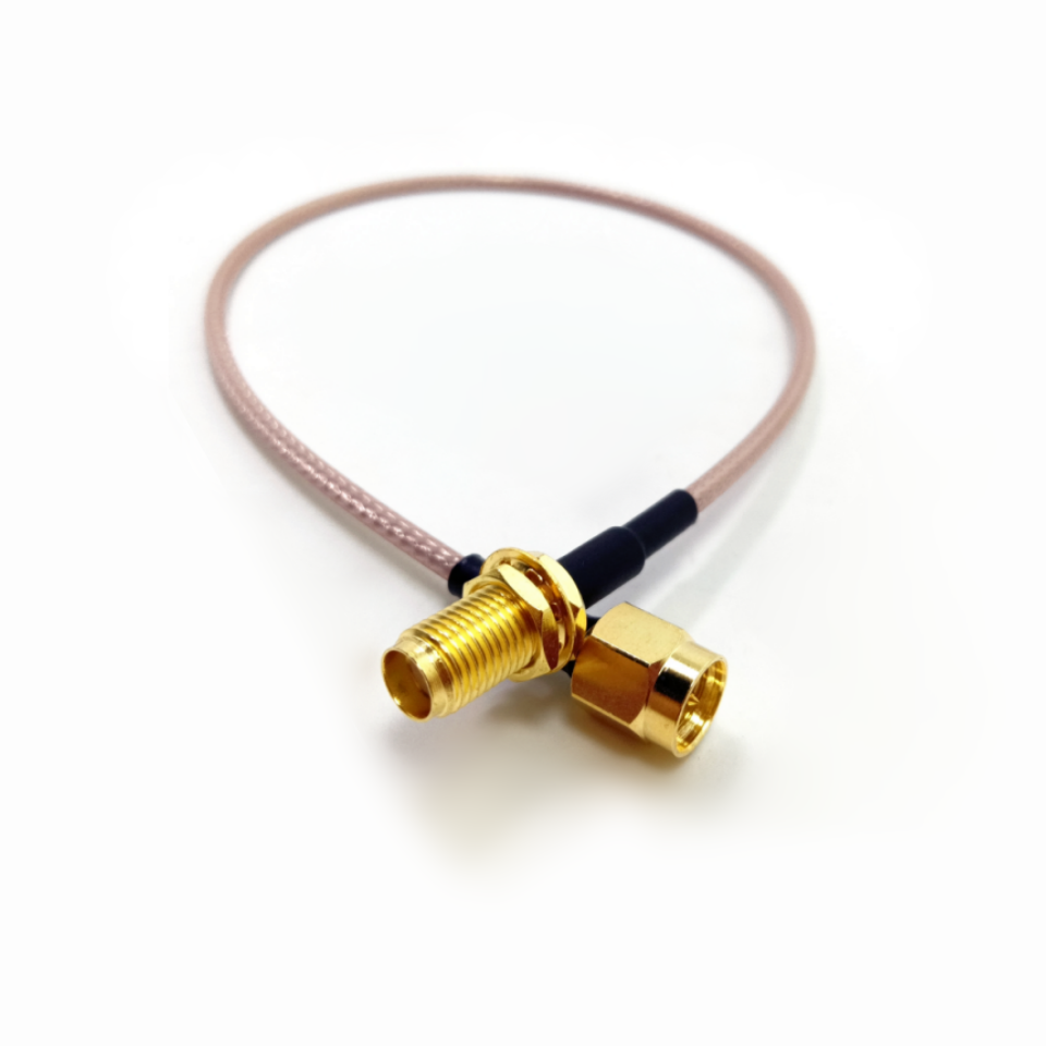 SMA male to SMA female bulkhead RG316 RF coaxial cable assembly, top view