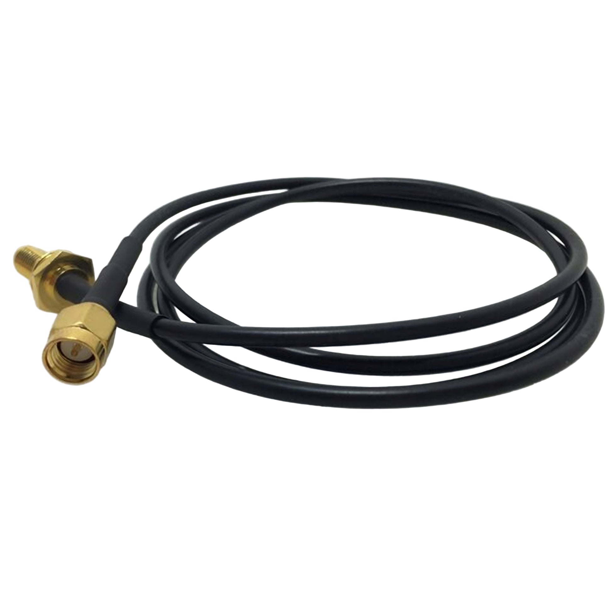 SMA male plug to SMA female jack RG58 RF coaxial cable assembly, side view