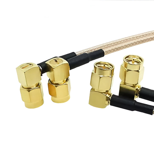 SMA male right angle to SMA male plug RG316 RF coaxial cable assembly, side view