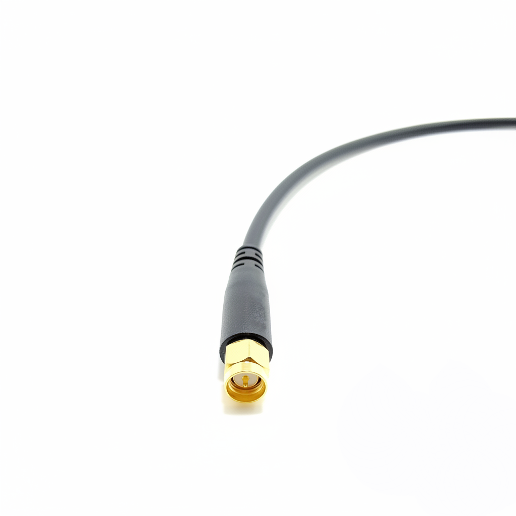 SMA male to N-Type female bulkhead LMR200 RF coaxial cable assembly, SMA male plug view