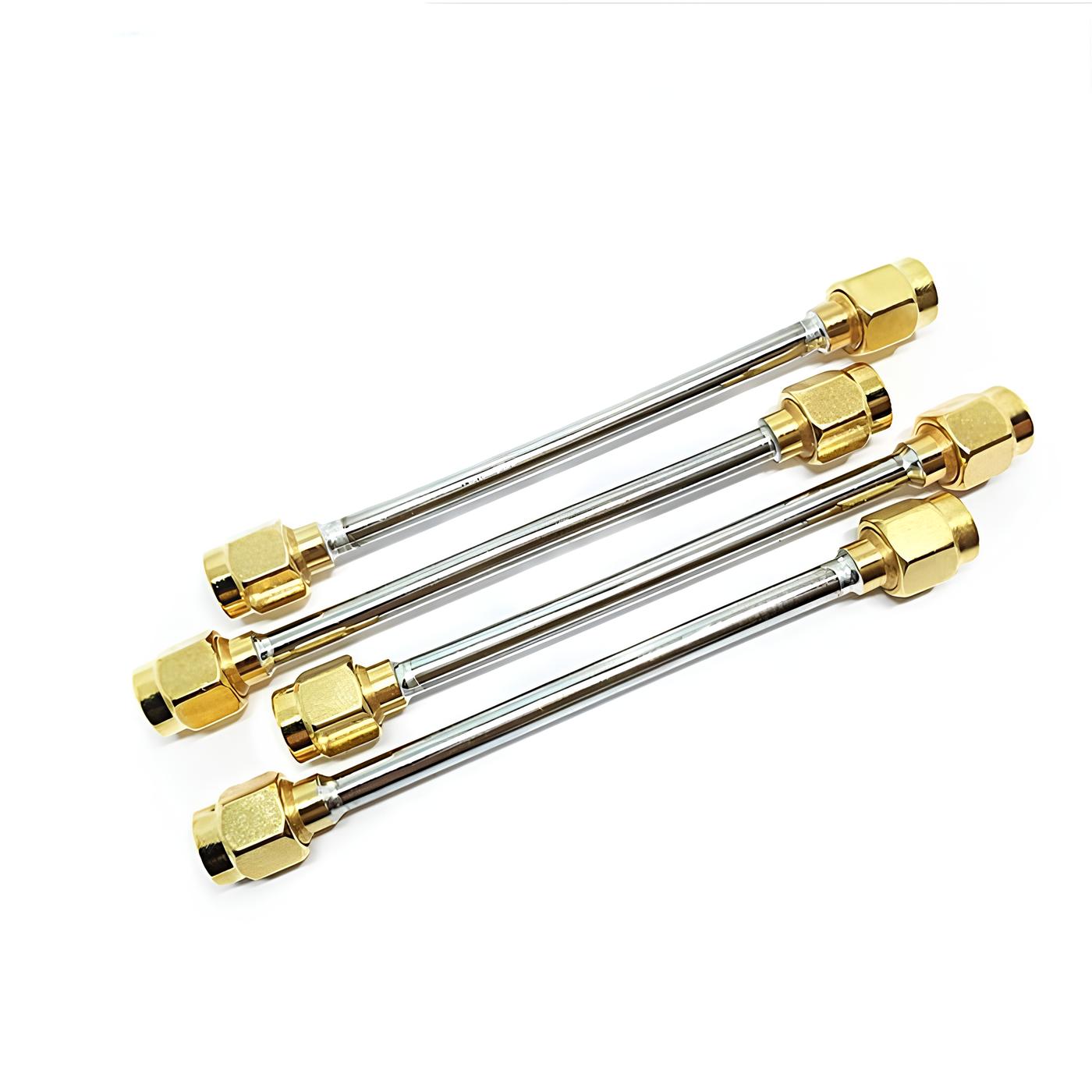 SMA male to SMA male RG402 semi-rigid RF coaxial cable assembly, top view