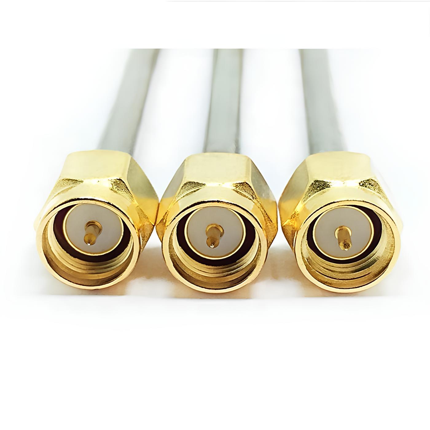 SMA male to SMA male RG402 semi-rigid RF coaxial cable assembly, plug view