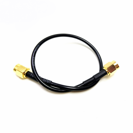 SMA male to SMA male RG174 RF coaxial cable assembly, top view