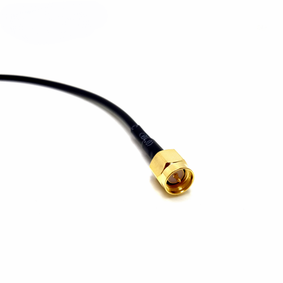 SMA male to SMA male RG174 RF coaxial cable assembly, SMA male plug view