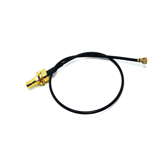 SMB female bulkhead to U.FL 1.37mm low-loss RF coaxial cable assembly top view