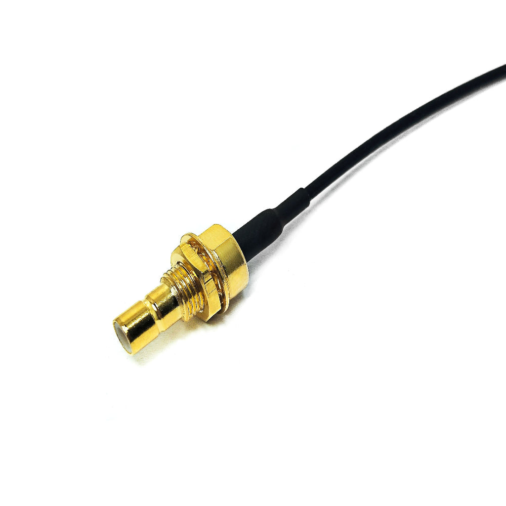 SMB female bulkhead to U.FL 1.37mm low-loss RF coaxial cable assembly, SMB female bulkhead view