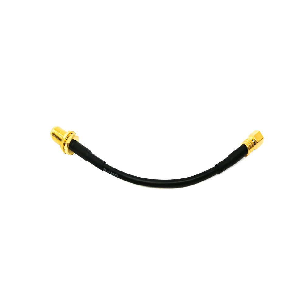 SMC female to SMA female bulkhead RG174 RF coaxial cable assembly, top view