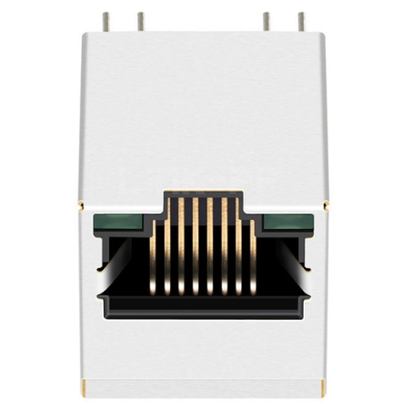 TWD6122BFNL, 10/100 Base Vertical RJ45 Modular Jack with Transformer Tab Up with Green/Green Led - front view