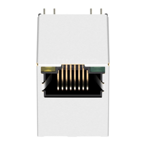 TWDK1945BDNL, 1000 Base Vertical RJ45 Modular Jack with Transformer Tab Up with Green/ Yellow&Green Led - front view