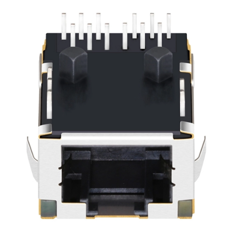TWL8140A09NL, 1000 Base Gigabit Low-Profile RJ45 Jack with Transformer Tab Up with Orange&Green/ Yellow Led - front view