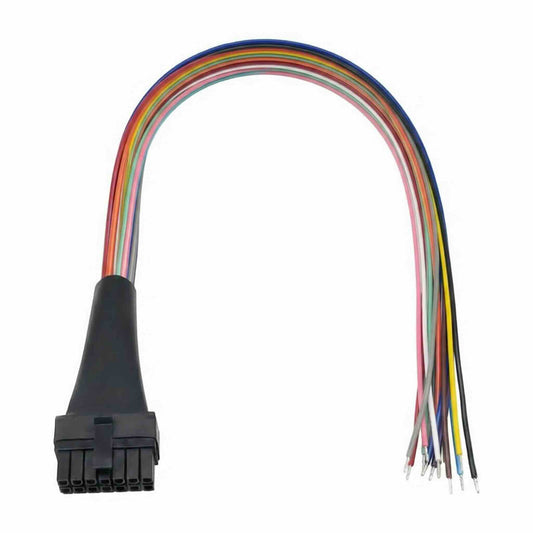 Industrial 14-pin TE 43025-1400 Micro-Fit 3.0 black connector with sealed overmolding and multi-color discrete wire leads.