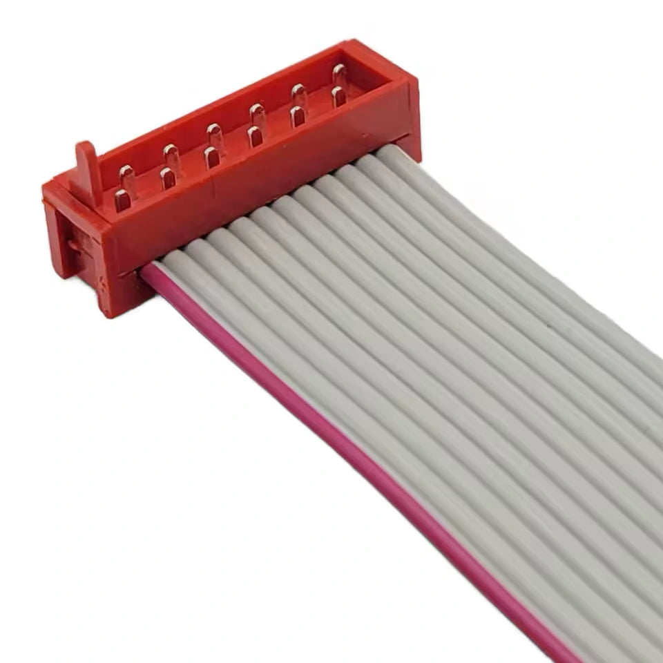 TE Connectivity 215083-2 Micro-MaTch 12-pin male-on-wire IDC connectors terminated on a 1.27 mm pitch ribbon cable.