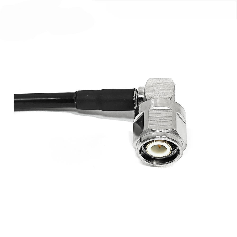 TNC male right angle to N female jack LMR195 coaxial cable assembly, TNC plug  view
