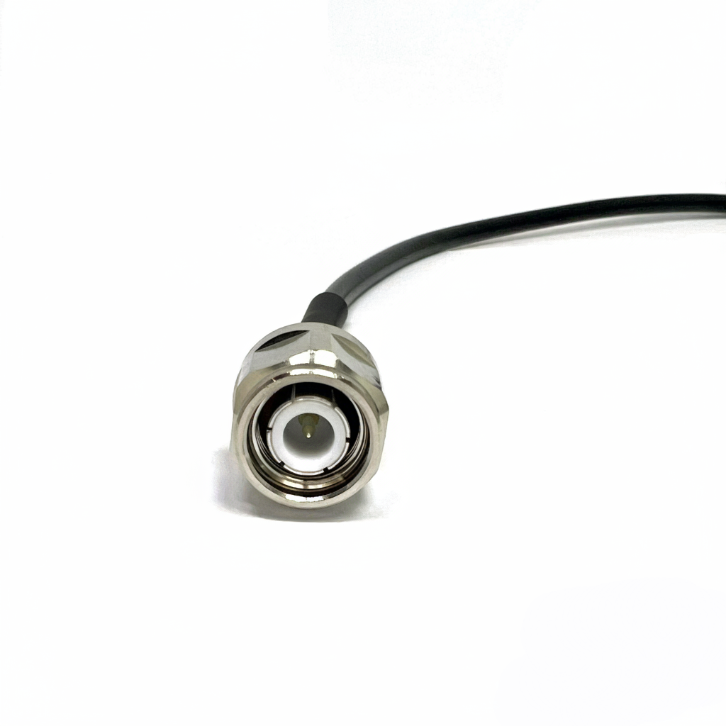 TNC male to TNC male right-angle RG58 RF coaxial cable assembly, TNC Plug View
