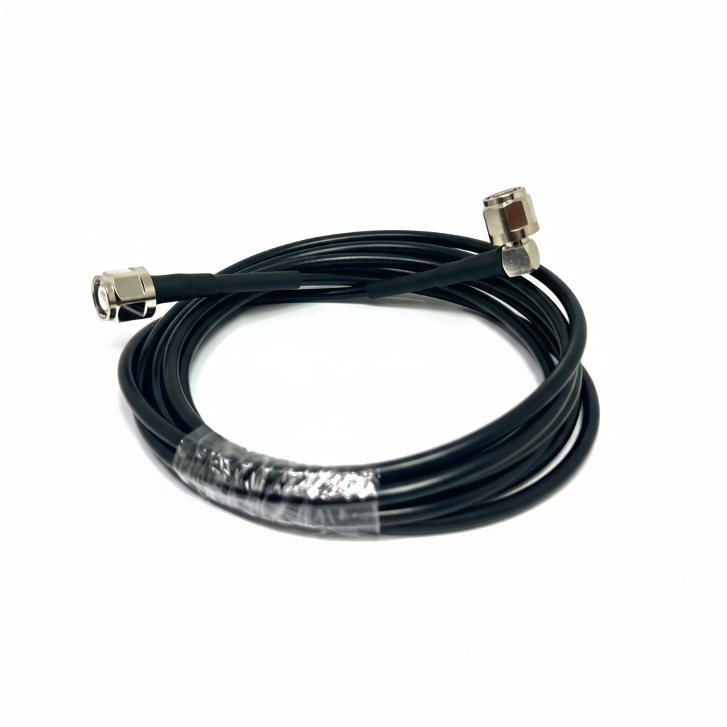 TNC male to TNC male right-angle RG58 RF coaxial cable assembly, top view