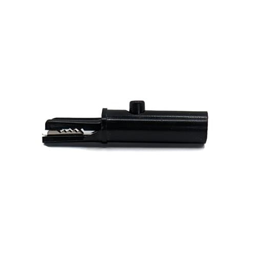 TW-272 fully insulated push-button alligator clip for medical applications, 4mm banana connection, Black Color, side view