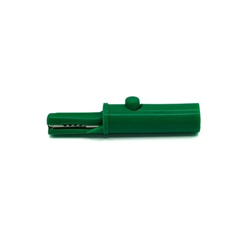 TW-272 fully insulated push-button alligator clip for medical applications, 4mm banana connection, green Color, side view