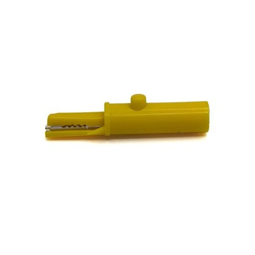 TW-272 fully insulated push-button alligator clip for medical applications, 4mm banana connection, yellow Color, side view
