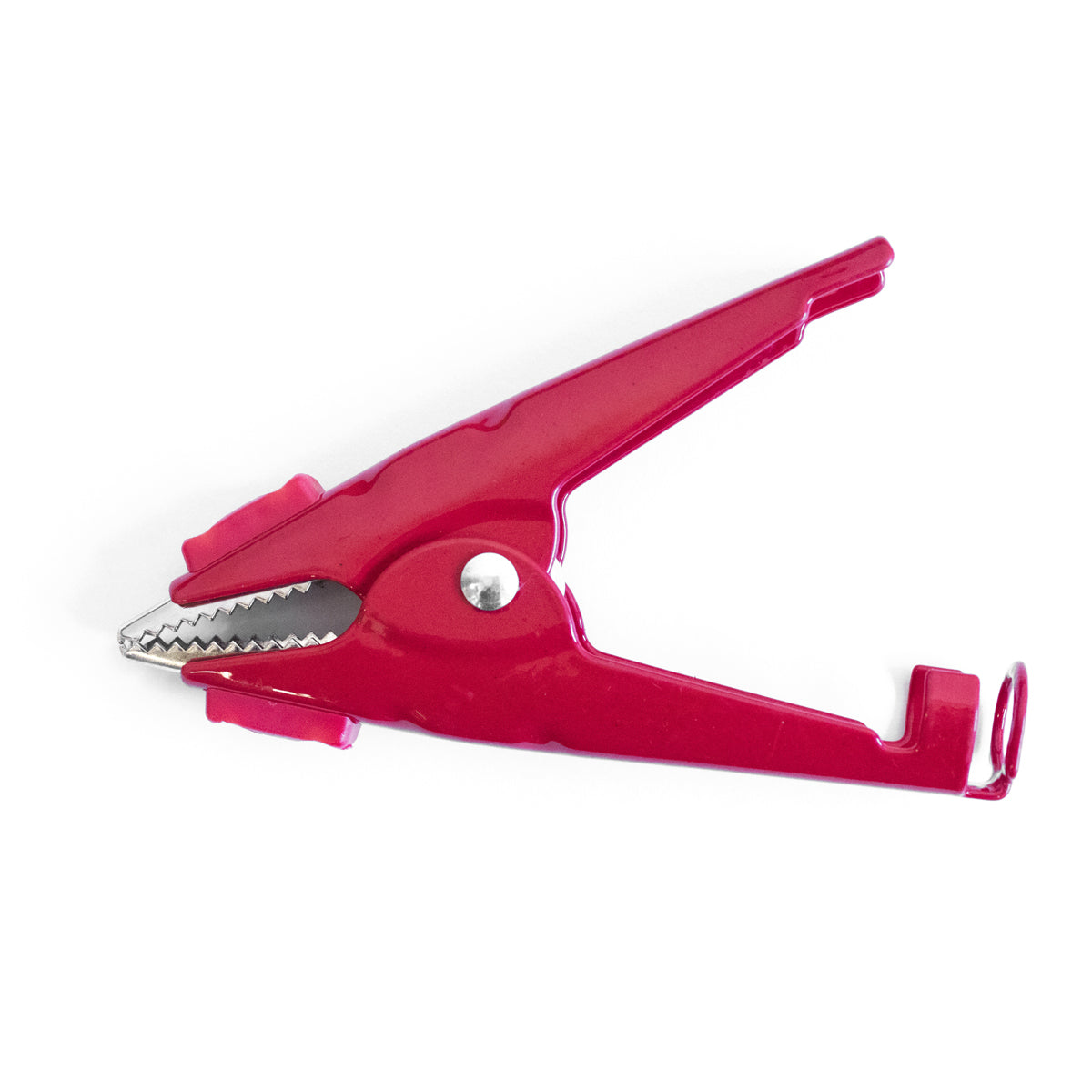 TW-27O PE-coated Kelvin battery clip with insulated jaws for 4-wire resistance testing, side view, red color