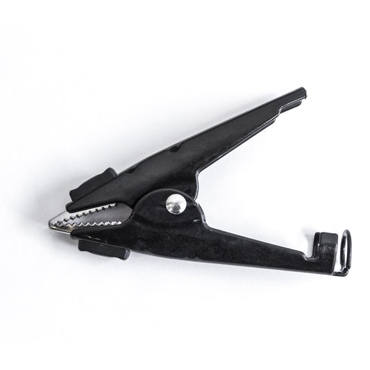 TW-27O PE-coated Kelvin battery clip with insulated jaws for 4-wire resistance testing, side view, black color