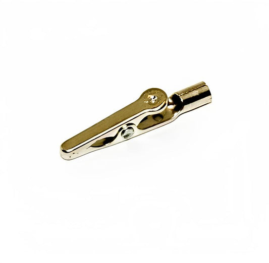 TW-41YP steel alligator test clip, supports 5A current and 20 AWG wire, barrel low design, compatible with Mueller BU-30BLLOW, side view