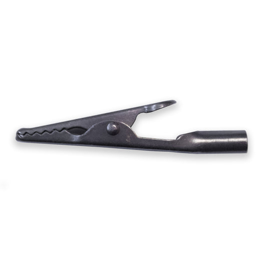 TW-71-BLK black alligator clip with 4mm banana plug compatibility, side view