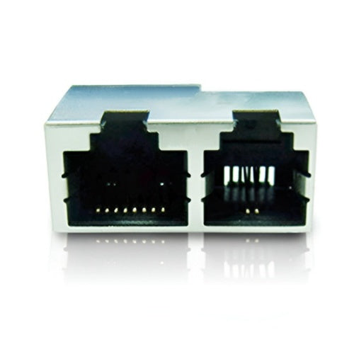 1x2 RJ45 & RJ11 jack connector without transformer tab up - No LEDs - Main View