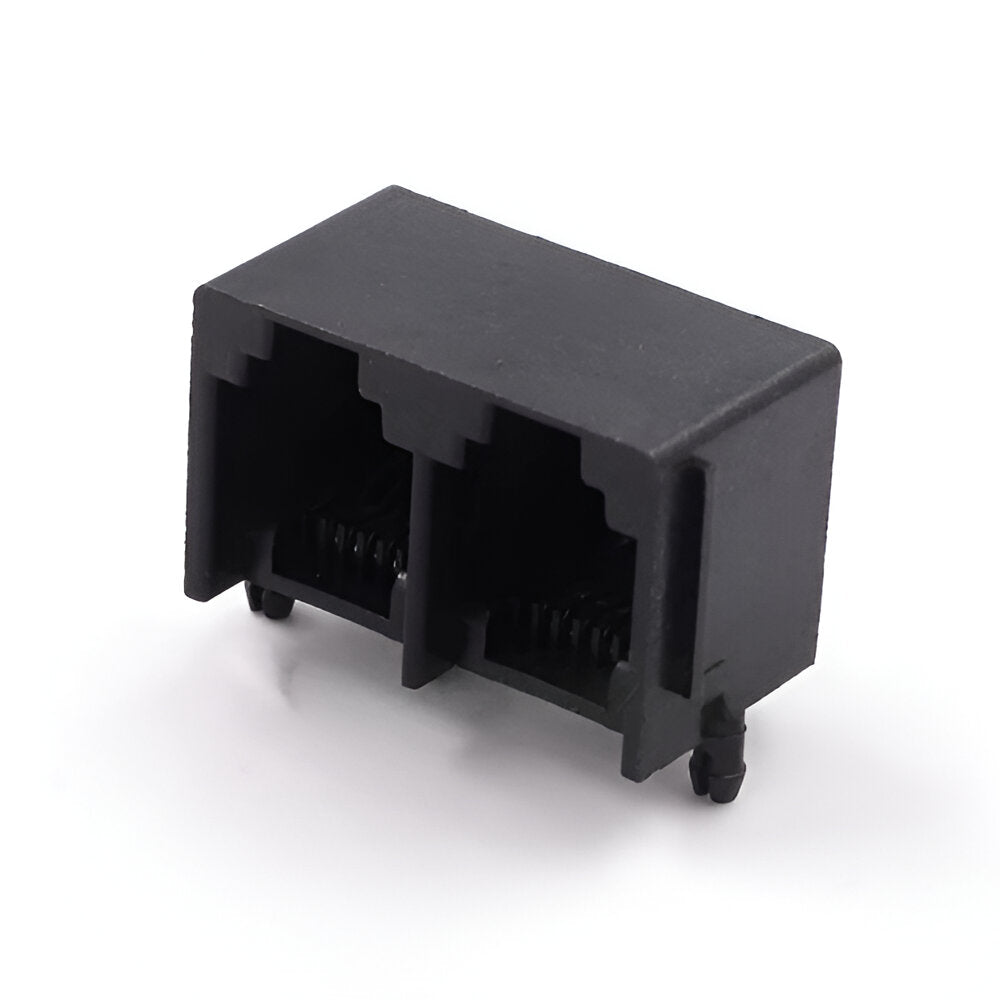 1x2 Low-Profile RJ11 jack connector No transformer tab Up - No LEDs - Main View