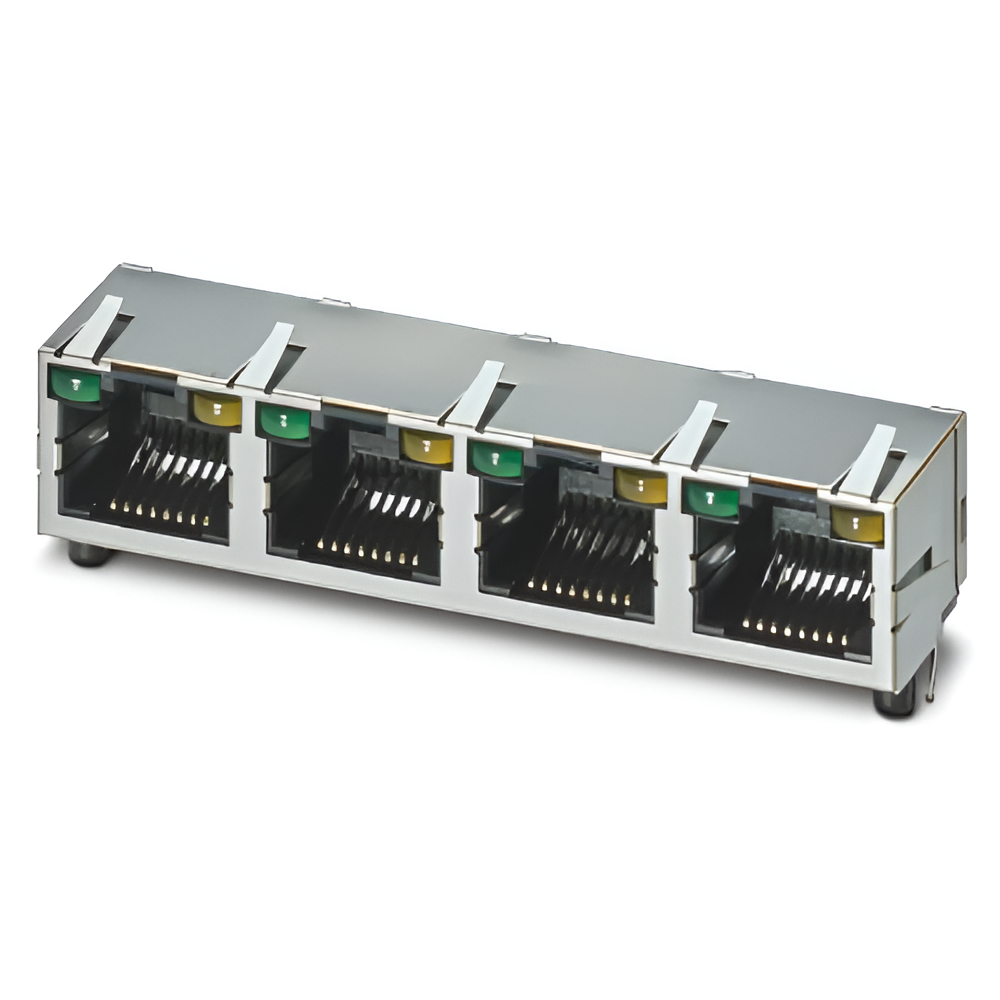 1x4 RJ45 jack connector without transformer Tab up - with Green/ Yellow Leds - Second View
