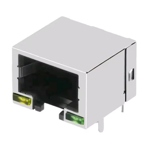 RJ45 jack connector without transformer Tab Down - with Yellow/ Green LEDs - Main View