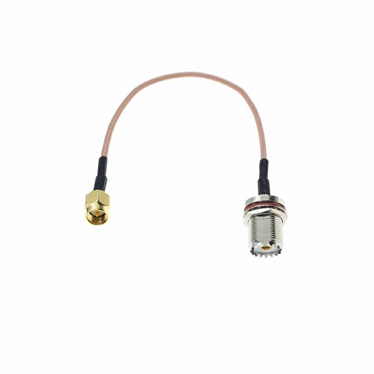 UHF SO239 female to SMA male RG316 RF coaxial cable assembly, top view