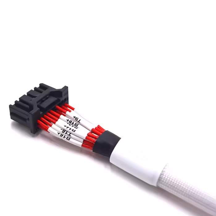 Close-up of precision-crimped PH2.0 terminals on a custom high-temp PVC wire harness assembly.