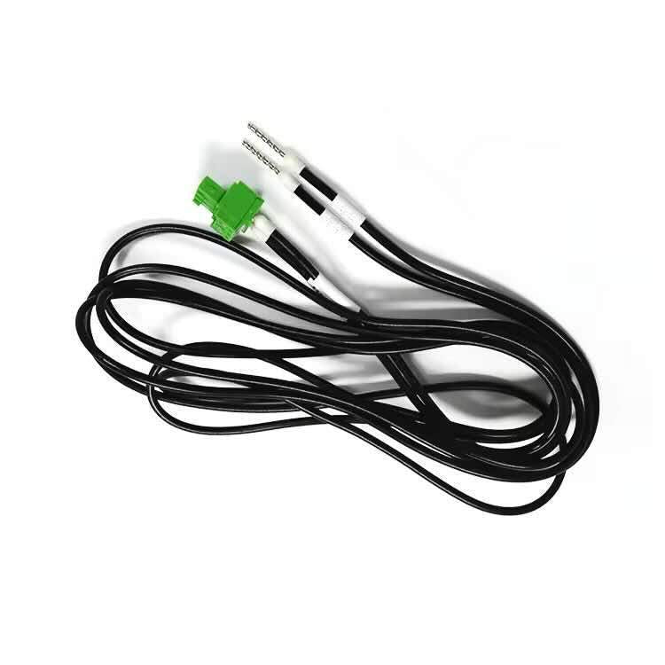 Close-up of green terminal block connector on UL2462 custom signal cable assembly.