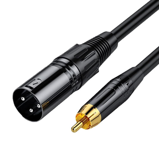 Professional audio signal cable featuring a 3-pin XLR connector and a gold-plated RCA male plug with a black jacket.