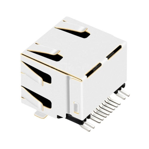 SMT RJ45 jack connector without transformer Tab Up - Yellow/ Green Led - Third View