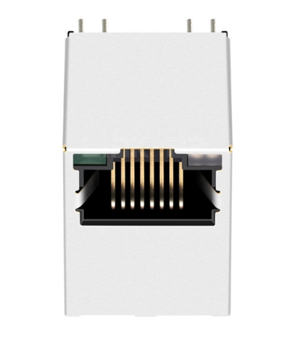 TWDK1945BUNL, 1000 Base Vertical RJ45 Modular Jack with Transformer Tab Up Green/ Green&Yellow Led - front view