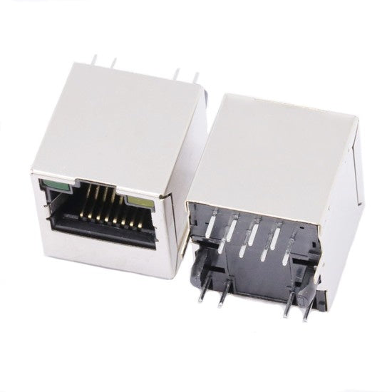 Vertical RJ45 jack connector with 10/100 base transformer tab up - with green/yellow LEDs - Main View