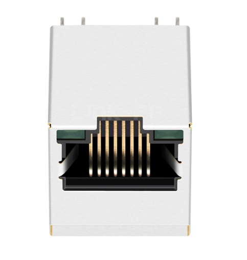 TWDK5829BFNL, 1000 Base Gigabit Vertical RJ45 Jack with Transformer Tab Up with Green/ Green Led - front view