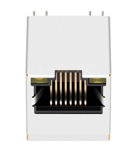 TWDK5829B89NL, 1000 Base Gigabit Vertical RJ45 Jack with Transformer Tab Up with Orange/ Green Led - front view