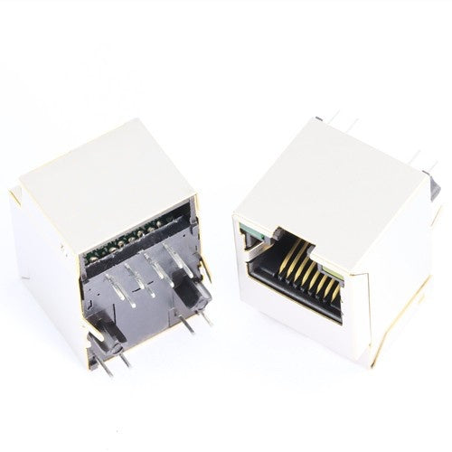 TWD6122BENL, 10/100 Base Vertical RJ45 Modular Jack with Transformer Tab Up with Green/ Yellow Led - side view