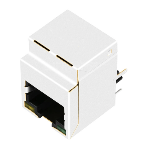 TWD6122BENL, 10/100 Base Vertical RJ45 Modular Jack with Transformer Tab Up with Green/ Yellow Led - back view