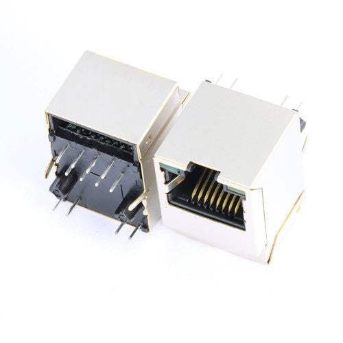 TWD6122BFNL, 10/100 Base Vertical RJ45 Modular Jack with Transformer Tab Up with Green/Green Led - side view