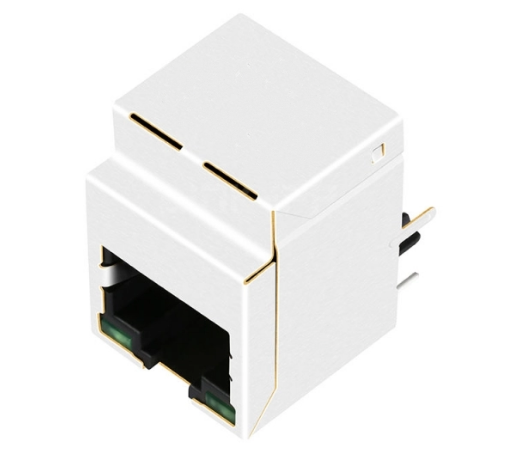 TWD6122BFNL, 10/100 Base Vertical RJ45 Modular Jack with Transformer Tab Up with Green/Green Led - back view
