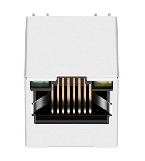 Vertical RJ45 jack connector with 10/100 base transformer tab up - with green/yellow LEDs - Second View