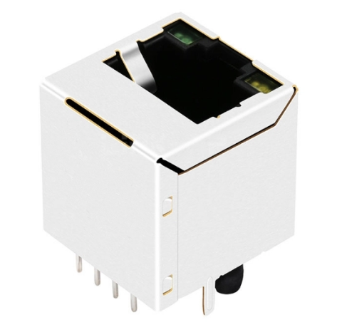 Vertical RJ45 jack connector with 10/100 base transformer tab up - with green/yellow LEDs - Third View