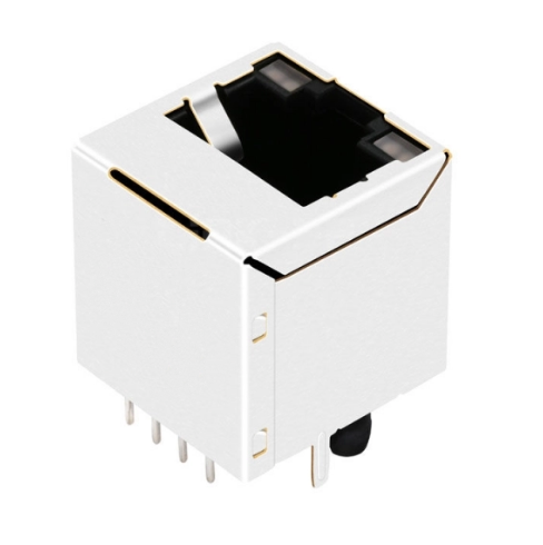 TWD5123B58NL, 10/100 Base Vertical RJ45 Modular Jack with Transformer Tab Up with Green&Yellow/ Green&Yellow Led - front view