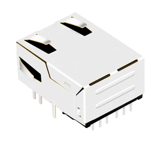 Lor-profile RJ45 jack connector with Gigabit transformer tab up - with Yellow&Green/ Green LEDs - Third View