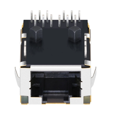 TWL8113A09NL, 100 Base Low-Profile RJ45 Modular Jack  with Transformer Tab Up with Orange&Green/ Yellow Led - front view